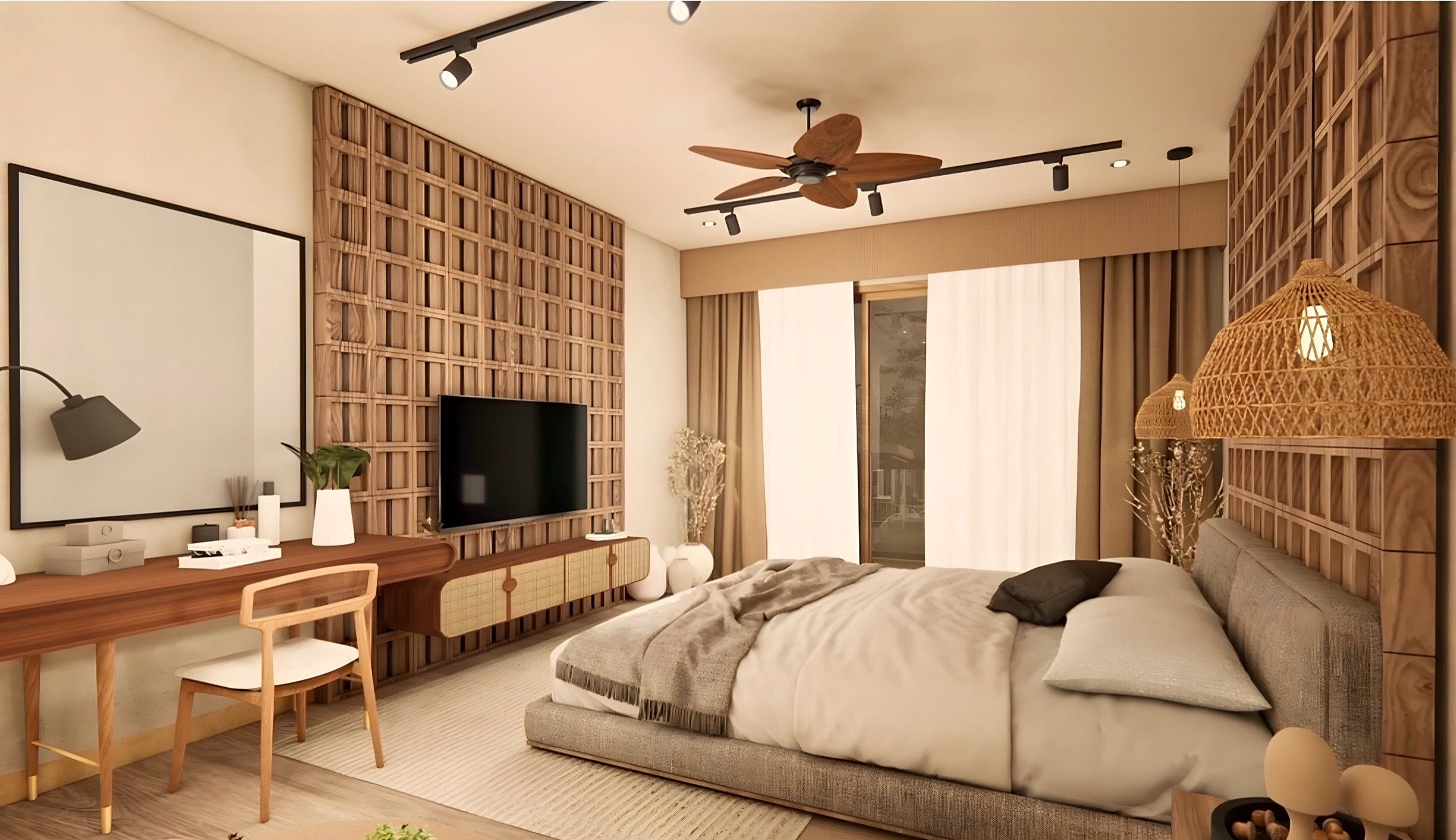Timber Lattice Bedroom, bedroom interior design in Bhopal by Space-in, photo 2