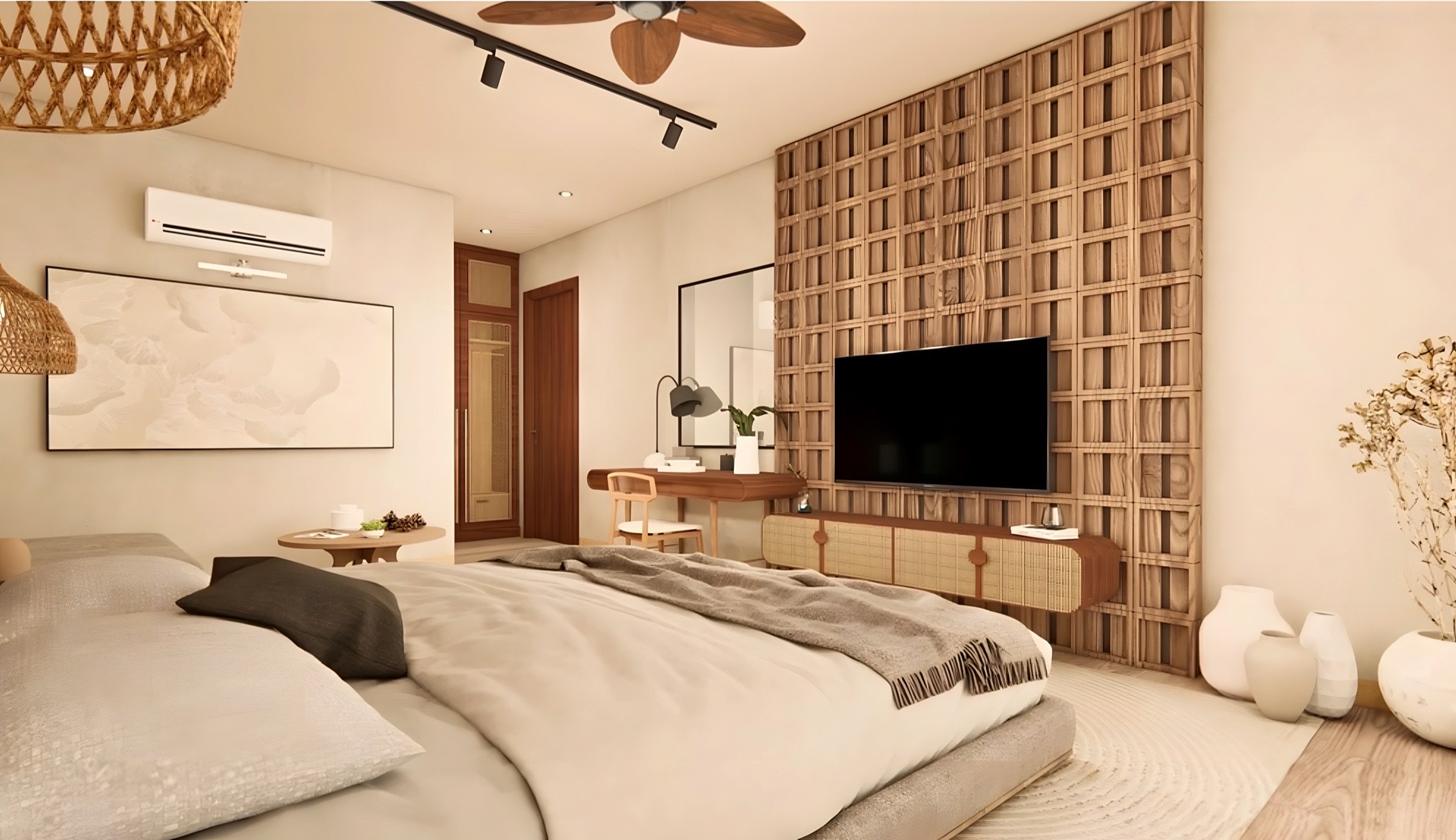 Timber Lattice Bedroom, bedroom interior design in Bhopal by Space-in, photo 3